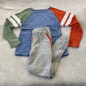 Mini boden Colorful Long Sleeve Shirt and Gray Sweatpants Set 9Y